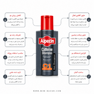 شامپو کافئین آلپسین C1 ضد ریزش مو و تقویت کننده ریشه مو مناسب آقایان با فرمول کافئین فعال ساخت آلمان