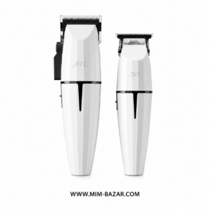 تصویر ست ماشین اصلاح JRL Ghost White شامل کلیپر حرفه‌ای و تریمر خط زن با نمایشگر دیجیتال و طراحی سفید خاص