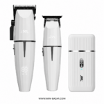 تصویر ست کامل ماشین اصلاح JRL Onyx White شامل کلیپر حرفه‌ای، تریمر خط زن و شیور با نمایشگر دیجیتال و باتری لیتیومی